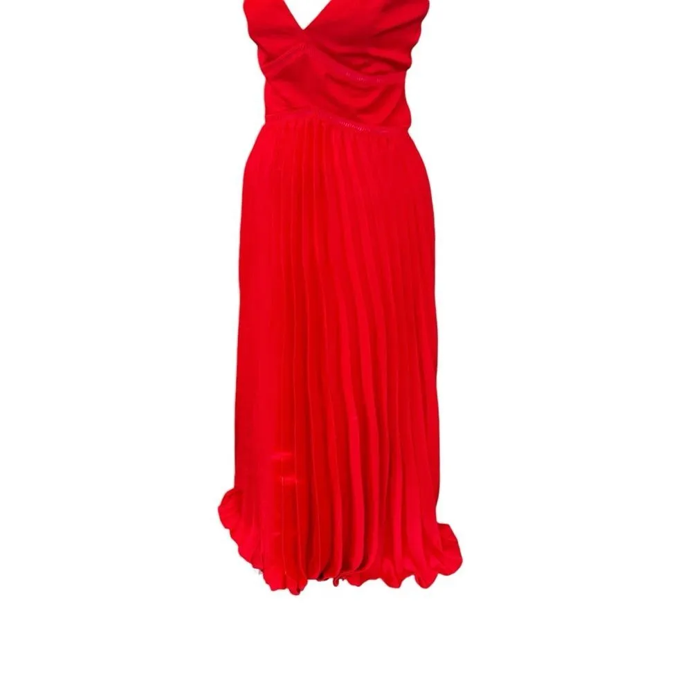 Bardot Red Satin Pleated Lattice Gown Midi Maxi Dress Size 4 Formal - Image 6