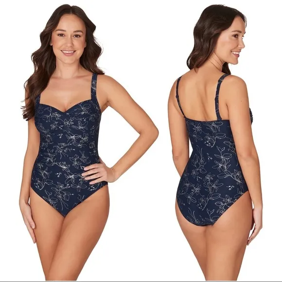 Niptuck Swim • Joanne one piece swimsuit Garden Line Foil navy silver floral Blue Size 4 - Image 2