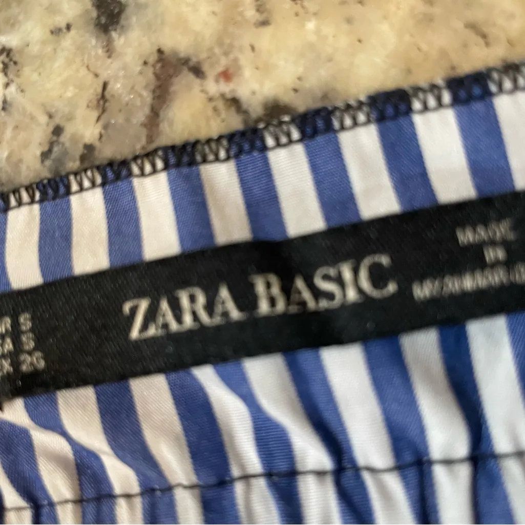 Zara Black Eyelet Mini Skirt with Blue Striped Hem - Image 4