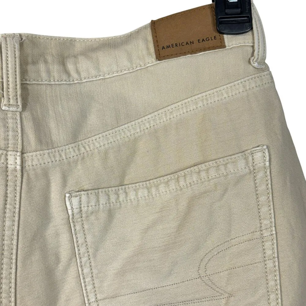 American Eagle SZ 6 Highest Rise Mom Jean Shorts Distressed Frayed Zip-Fly Beige - Image 5