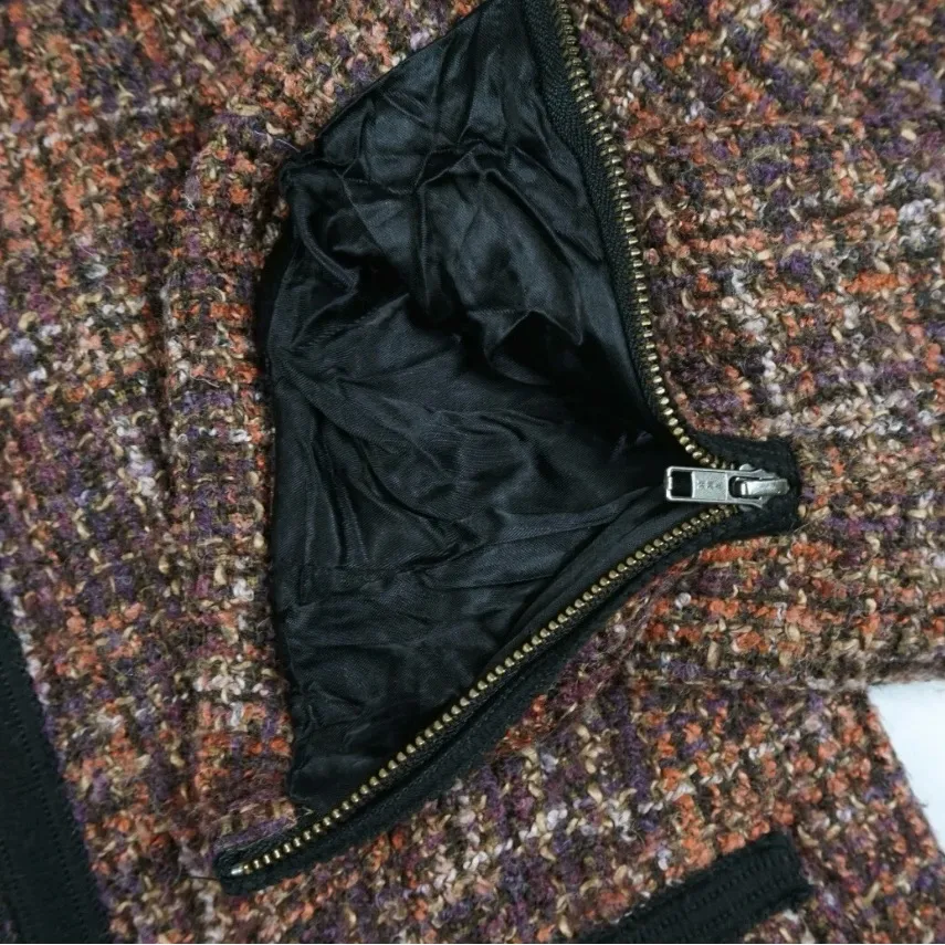 Free People "Coco" Vintage Tweed Wool Fitted Lined Moto Jacket Zipper Detail - Image 8