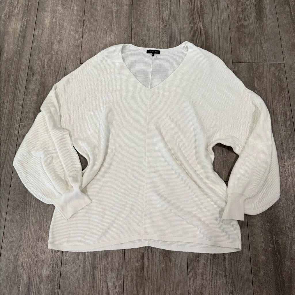 1. State Ivory V-Neck Sweater with Balloon Sleeves - Image 3