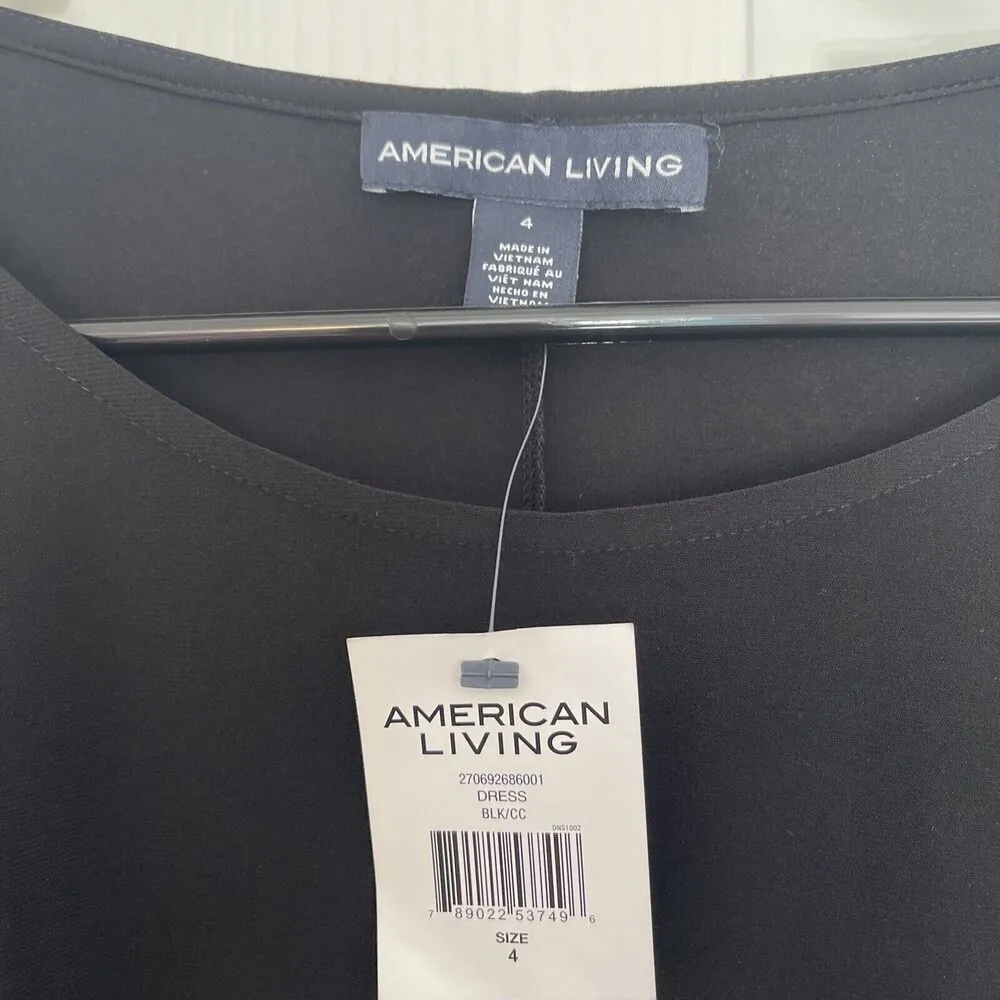 American Living by Ralph Lauren Black Off-White Jersey Split Sleeve Dress Size 4 - Image 2