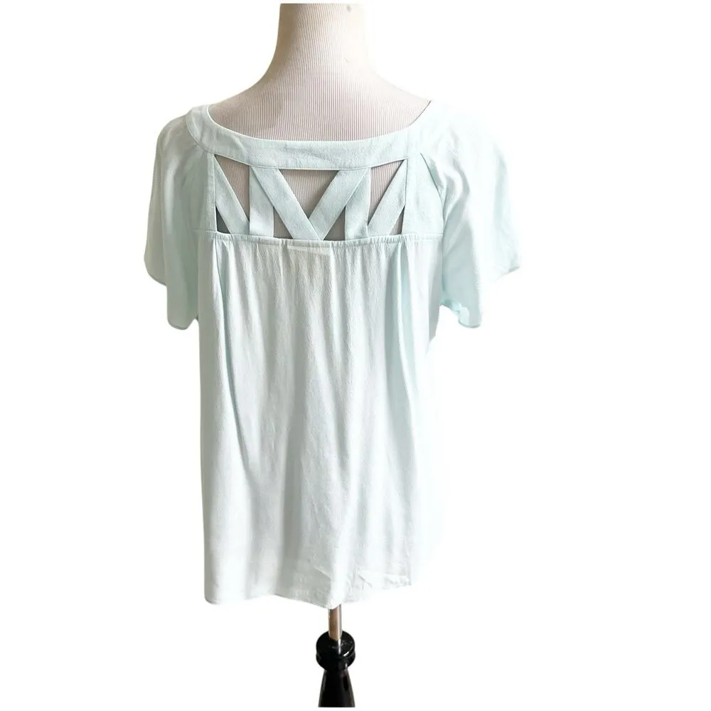Maeve Cutout Short Sleeve Blouse Light Blue Size Small Deep V Neck Rayon Dressy - Image 2