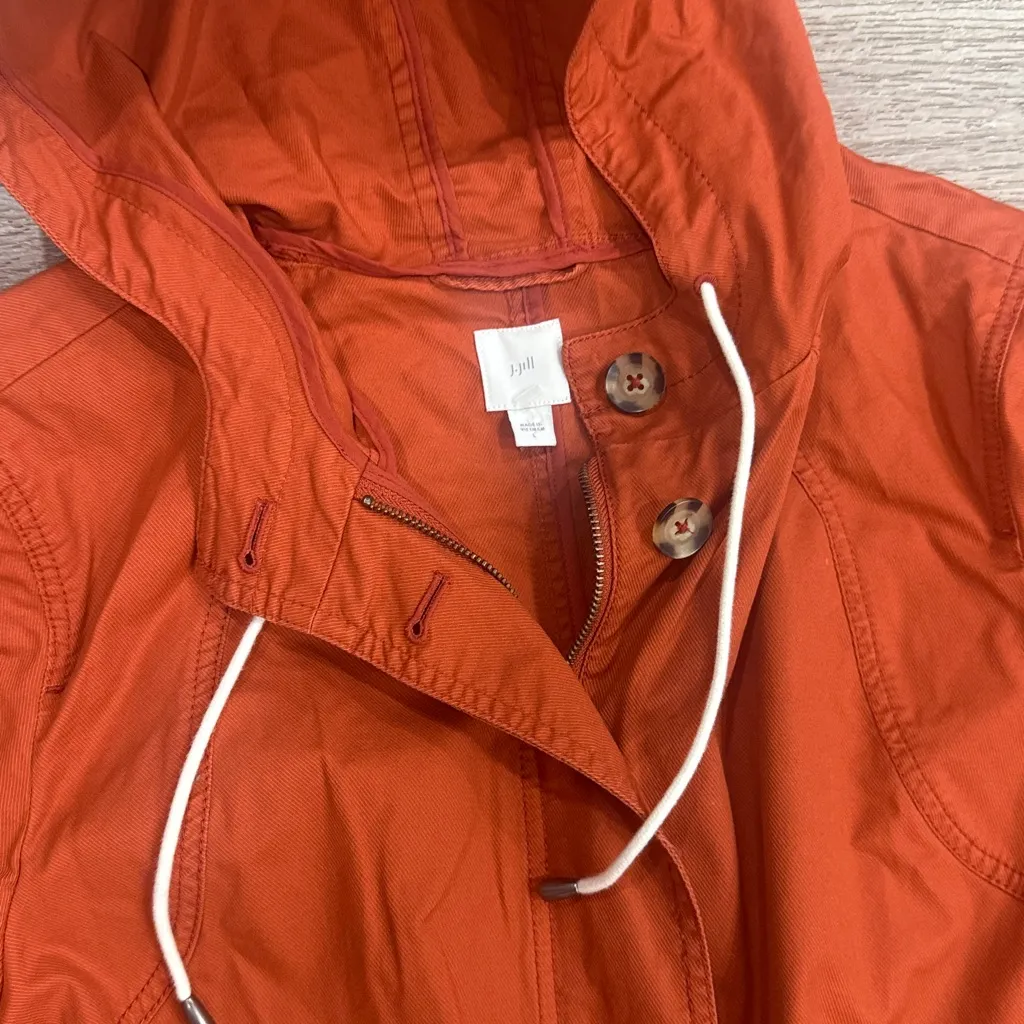 J. Jill Rust Trench Coat with Hood Large Orange - Image 5