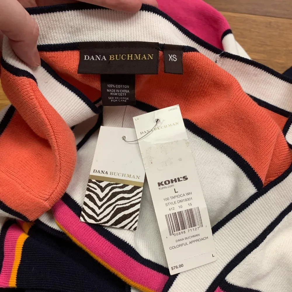 Dana Buchman Cardigan Women XS Sweater Belted Striped Colorful Approach Workwear - Image 4