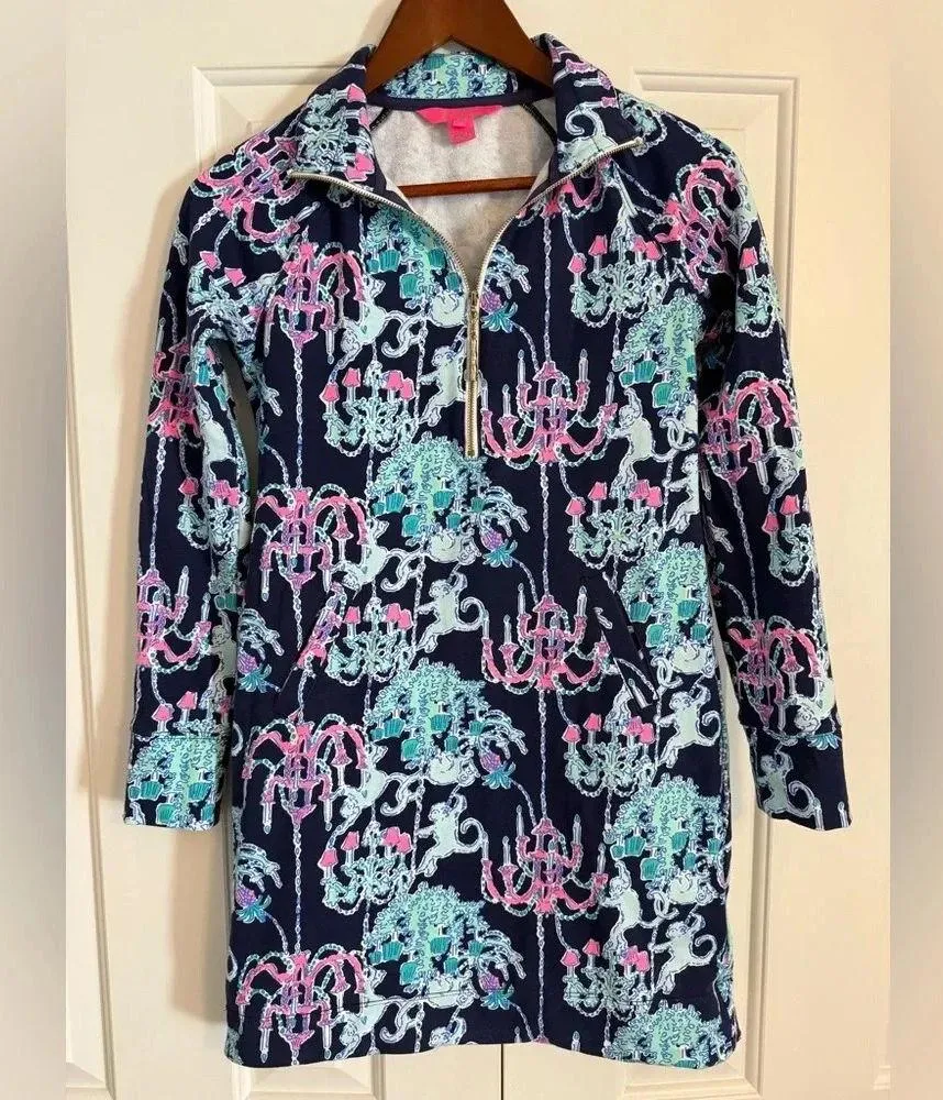 Lilly Pulitzer Skipper Dress Womens XXSmall Long Sleeve Pop Up Monkey Trouble - Image 2