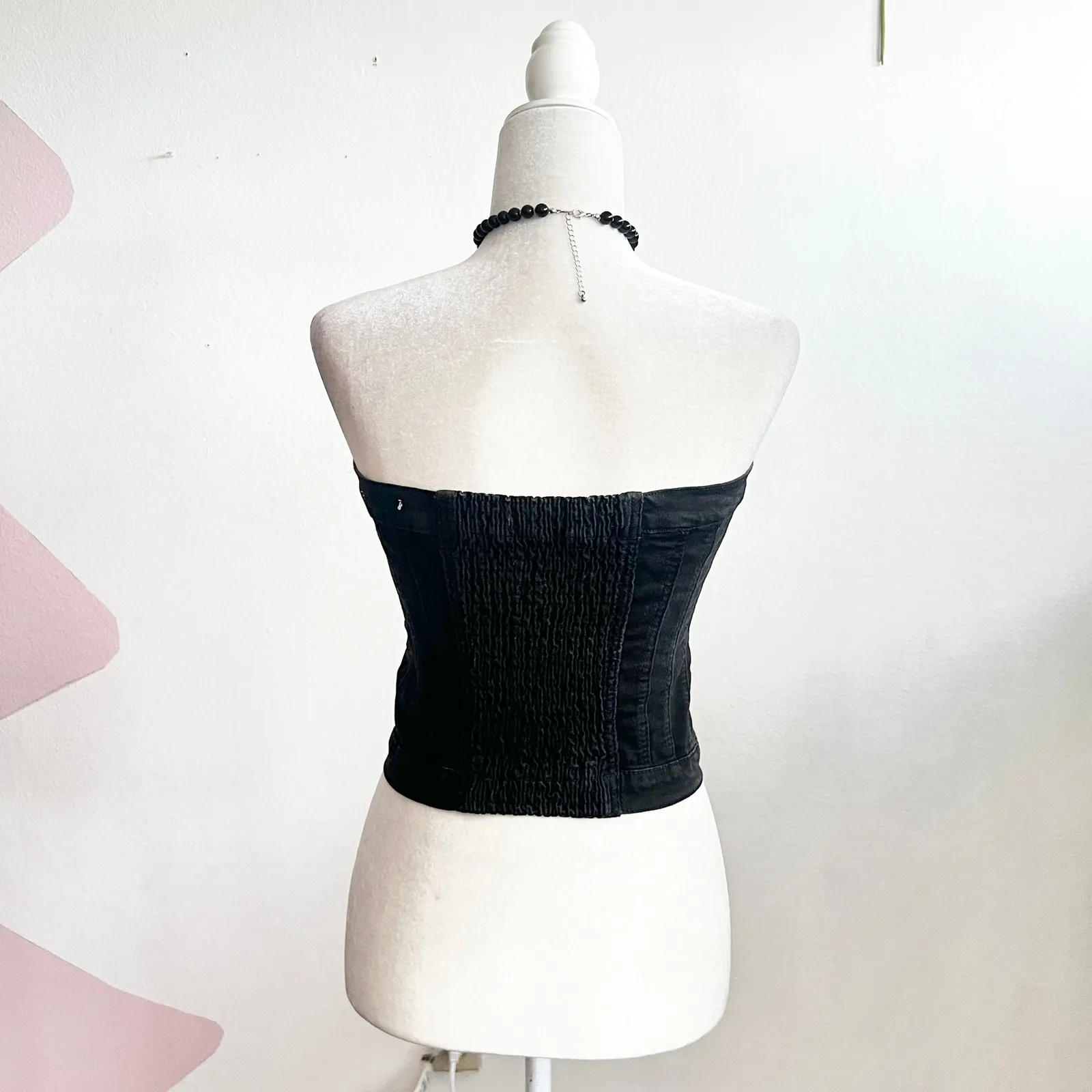 Black Denim Tube Top Western Goth Grunge Punk Y2K Alt Small - Image 2