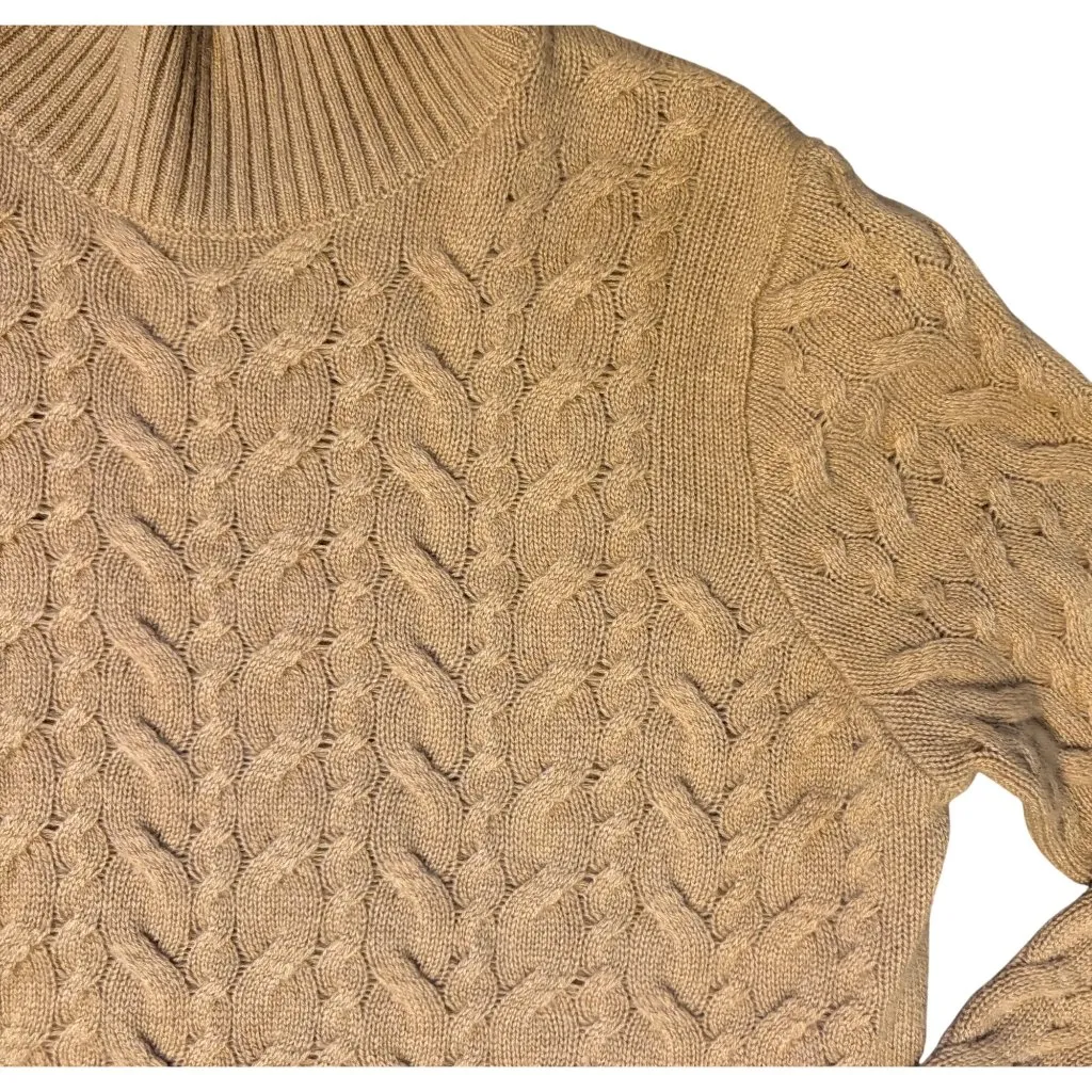 $660 Amina Rubinacci L Cashmere Cable Knit High Neck Pullover Sweater Brown Tan Size L - Image 4