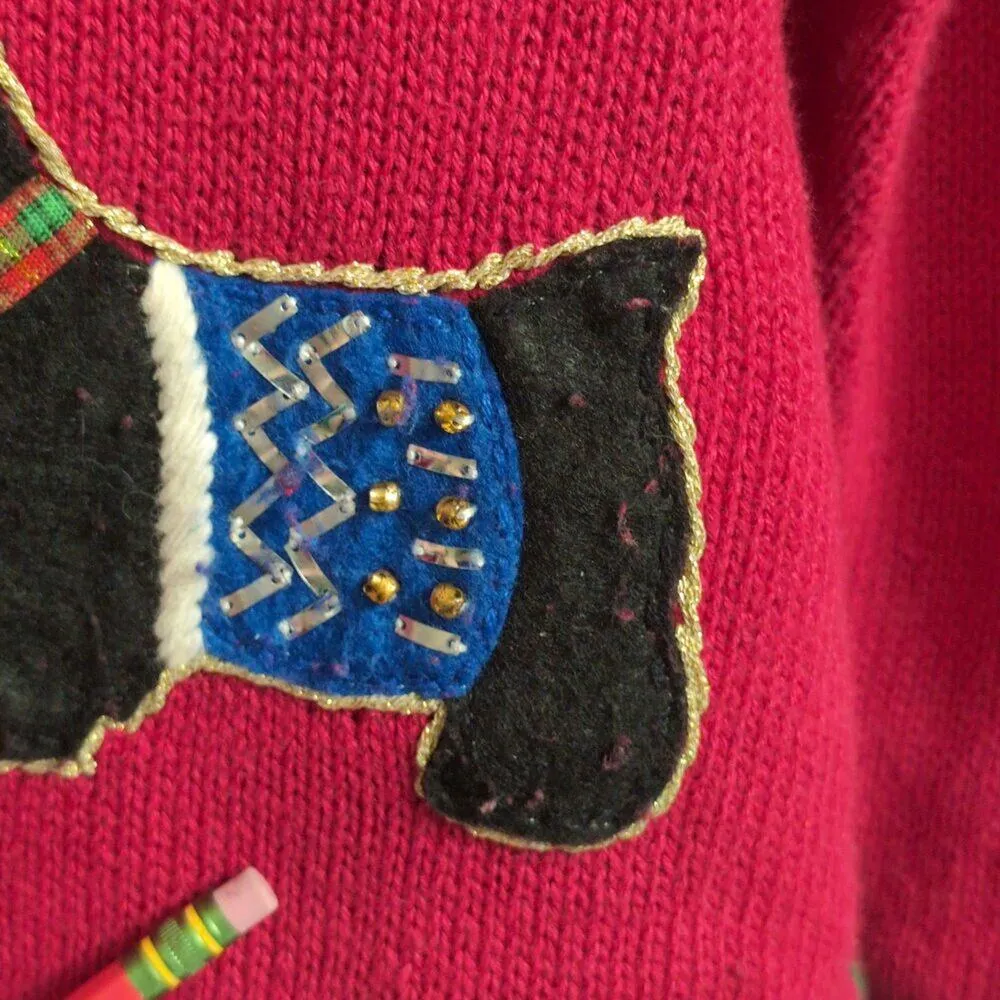 VTG Heirloom Collectibles Red Christmas Dog Applique Cardigan Sweater Size M - Image 5