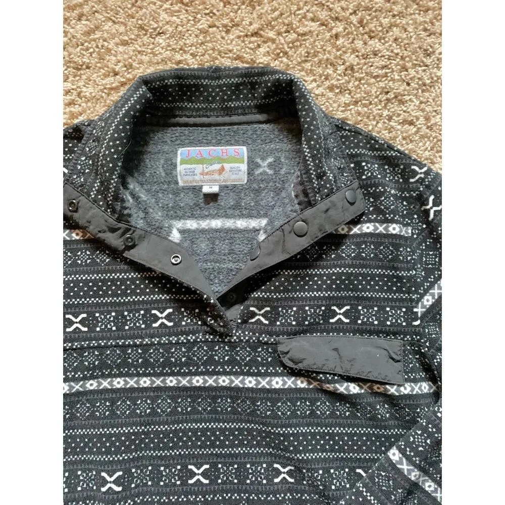 Jachs Cabin Patterned Quarter Button Pullover Black and White Medium - Image 2