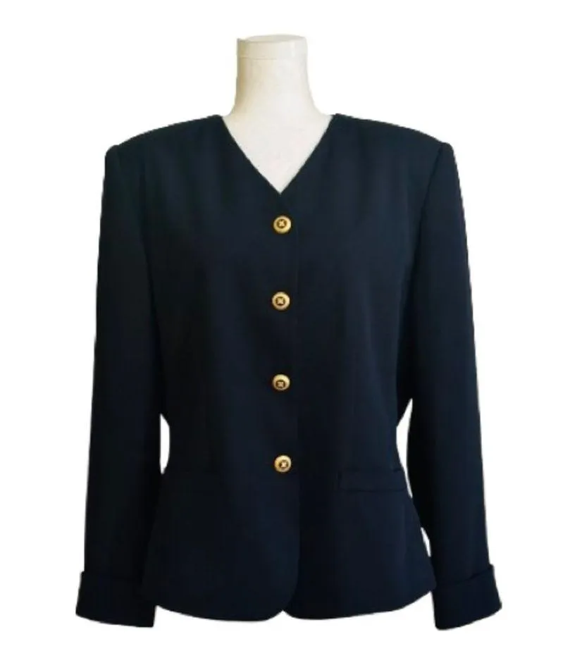 Le Suit Blazer Navy Blue Gold Buttons Cuffed Sleeve Career Jacket Size 12 - Image 12