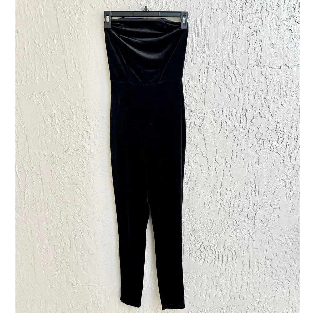About Us Strapless Xandra Velvet Slim Fit Skinny Jumpsuit Black Women's Size XXS - Image 2
