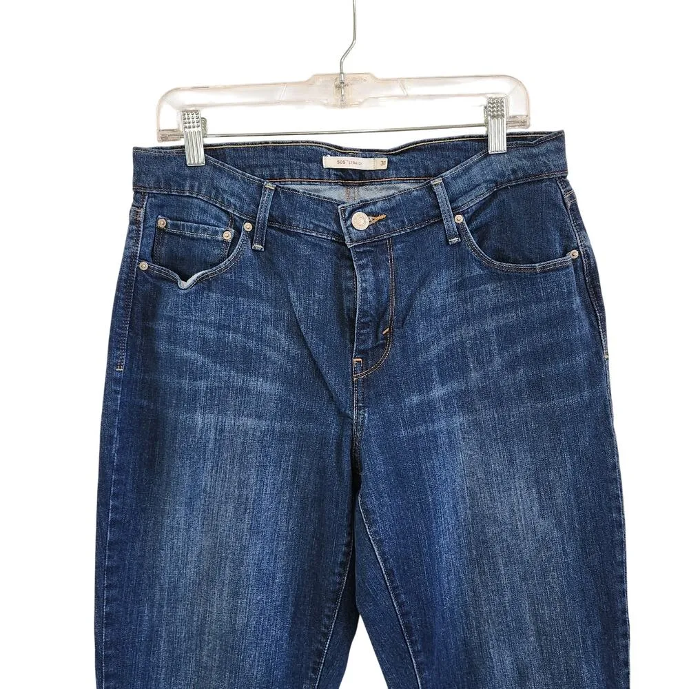 Levi's 505 Mid Rise Straight Leg Jeans Pockets Dark Wash Blue Denim Size 31 - Image 3