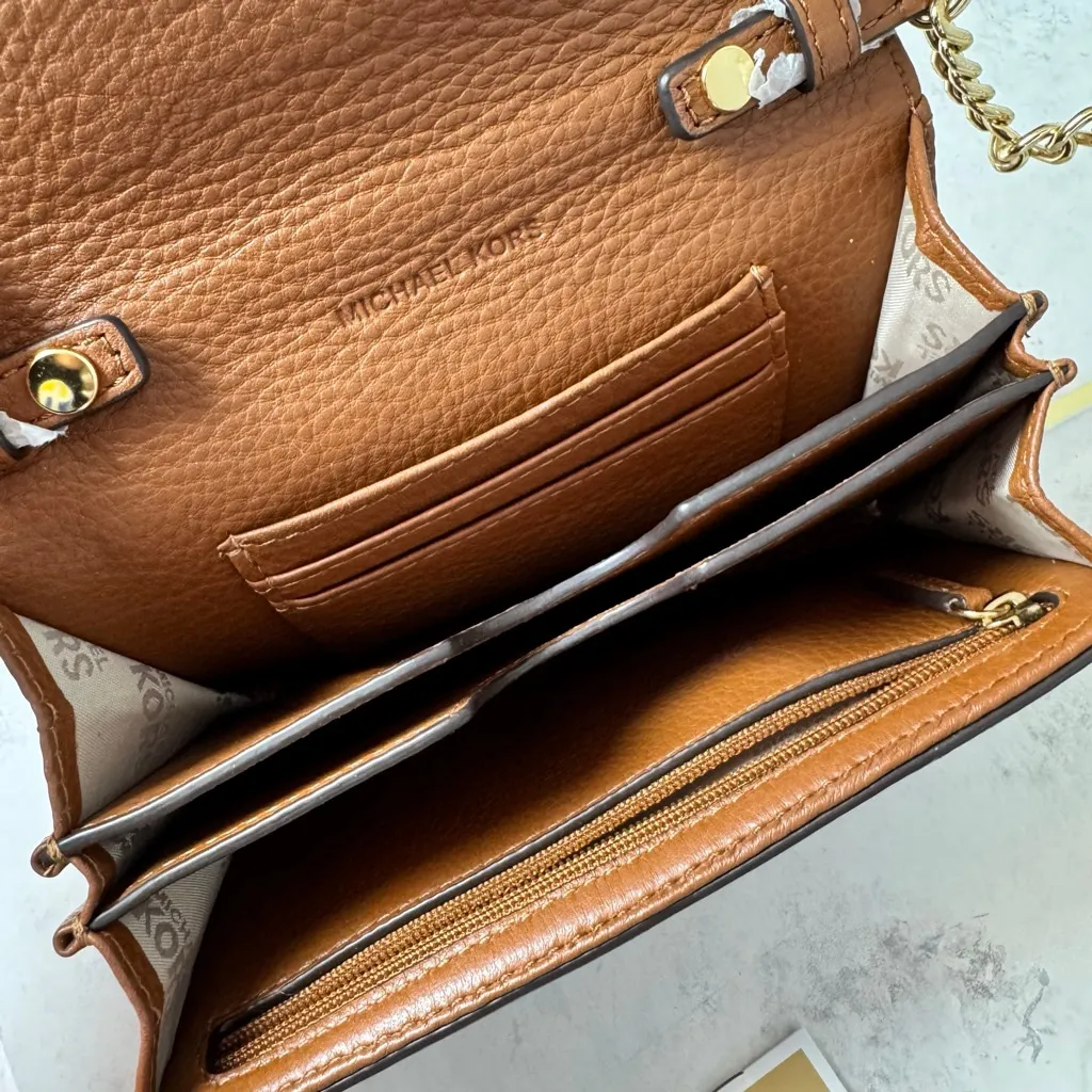 Women's Michael Kors Hudson Crossbody Bag in Luggage Brown Gold - Image 7