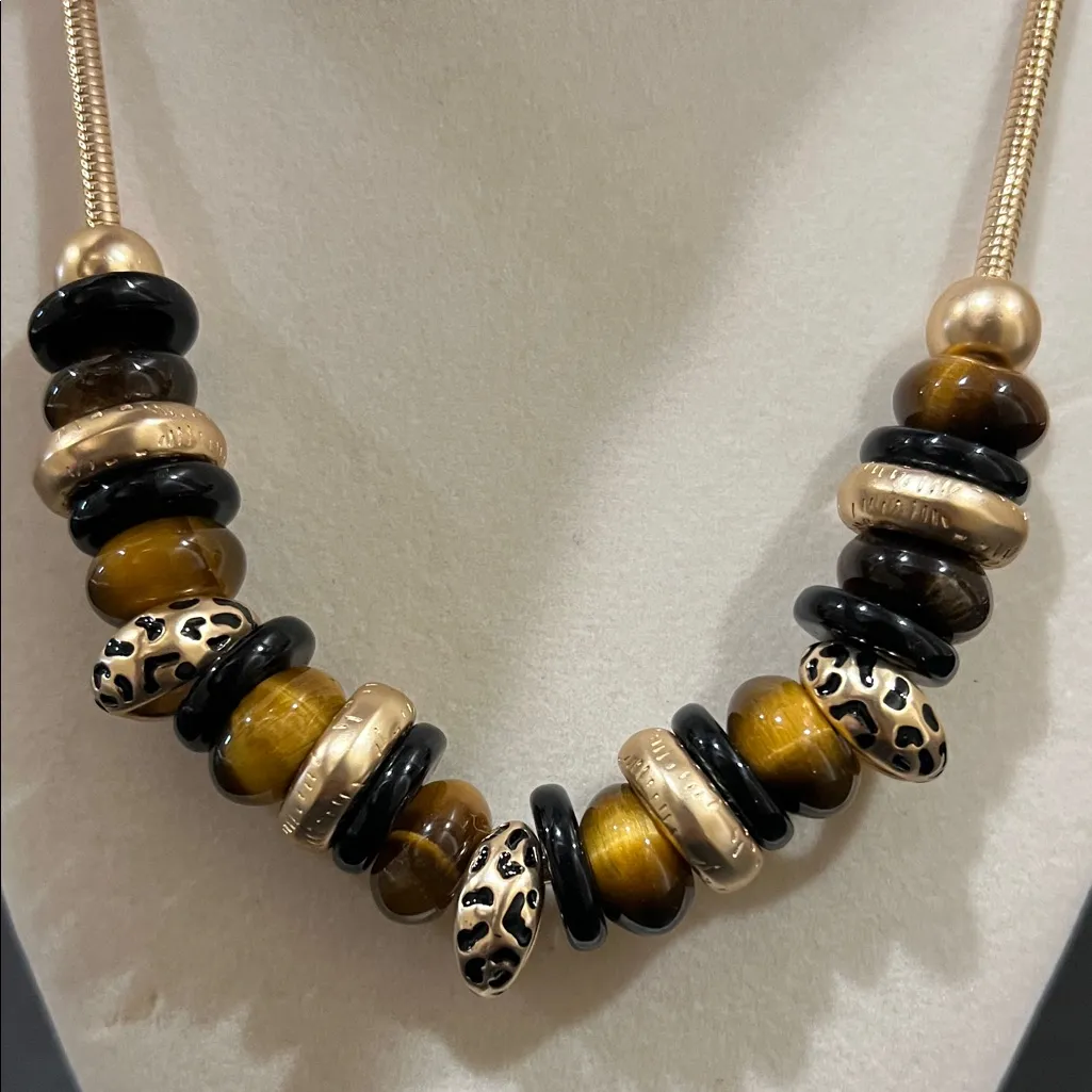 Piper K | Tigers Eye/Leopard Beaded Necklace Gold - Image 11