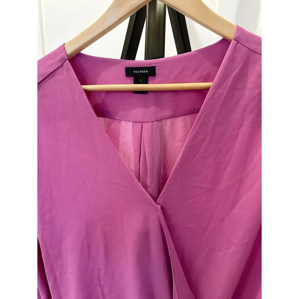 Halogen Nordstrom Fuchsia Wrap Cross Front Blouse Size Large Dressy Office - Image 2