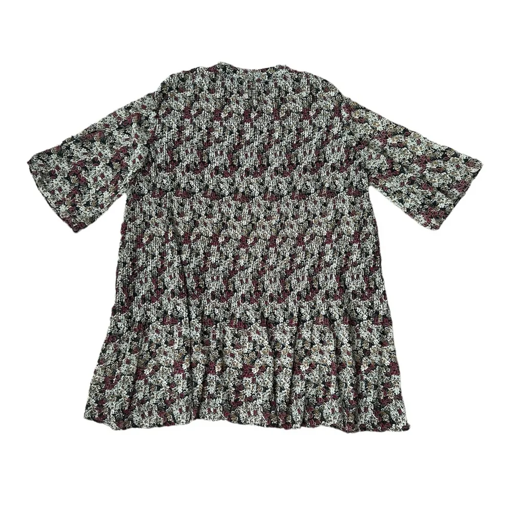 Zara Basic Dress Womens Size Medium Swing Floral Pleated Mini Dress Bell Sleeves - Image 2