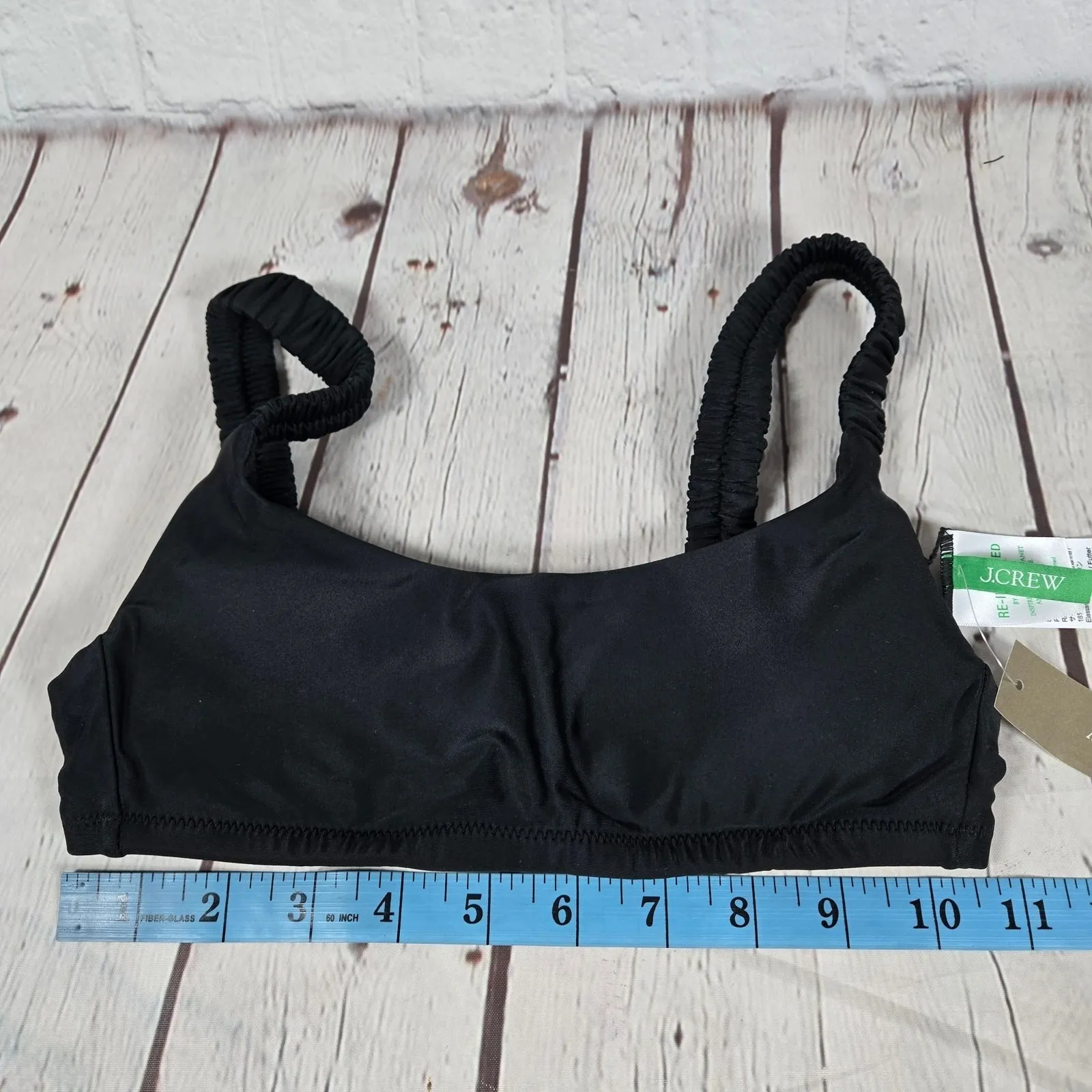 J. Crew‎ Scrunchie-strap squareneck bikini top Black XXS NWT - Image 7