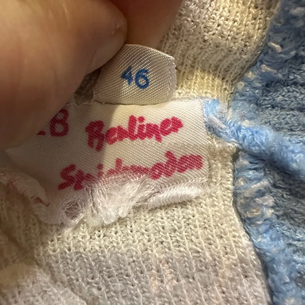 VEB Berliner Strickmoden Vintage 1970s German Blue White Striped Cropped Sweater - Image 16