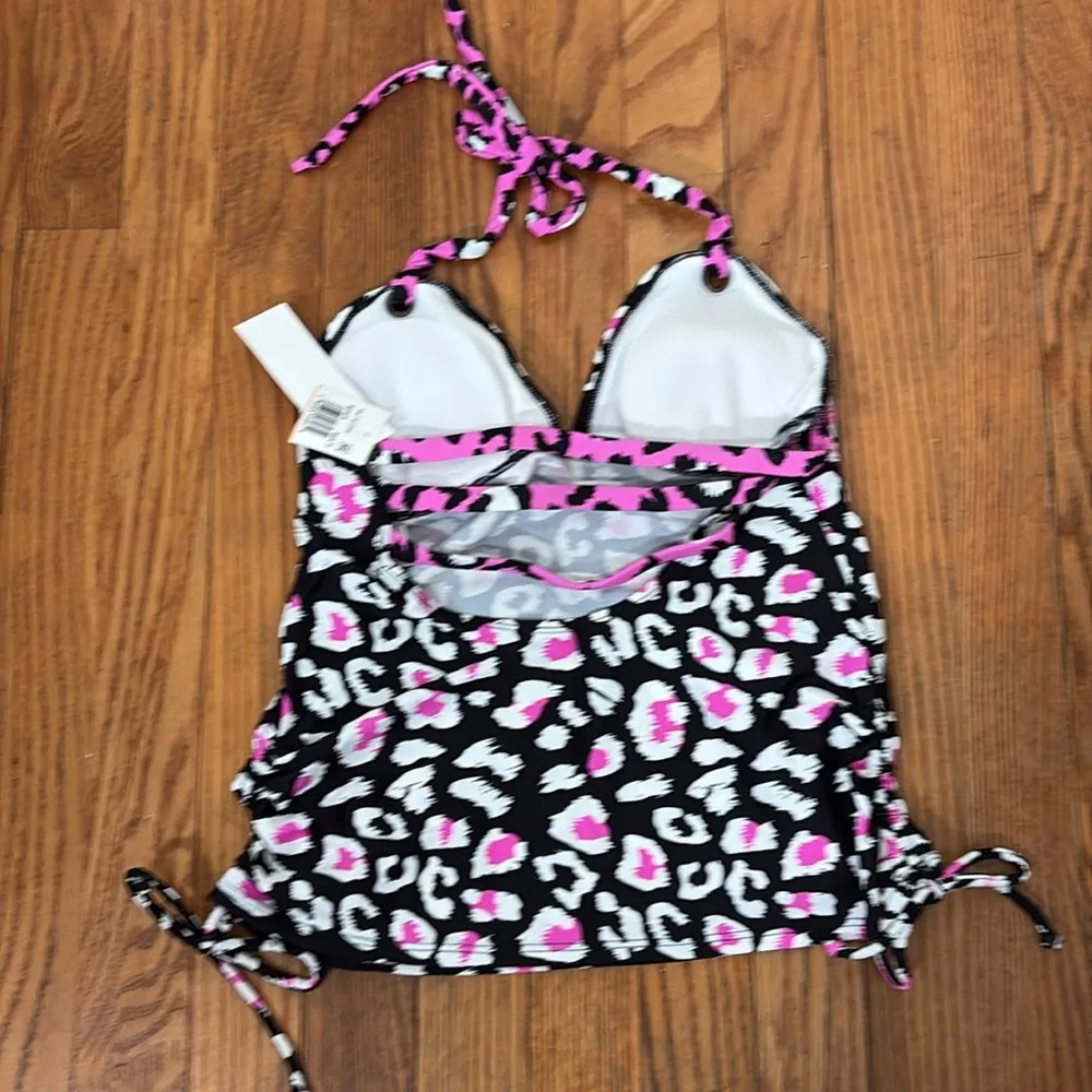 Salt + Cove Multi Color Removable Cups Tie Halter Tankini Swimsuit Top Juniors S Black Size undefined - Image 4