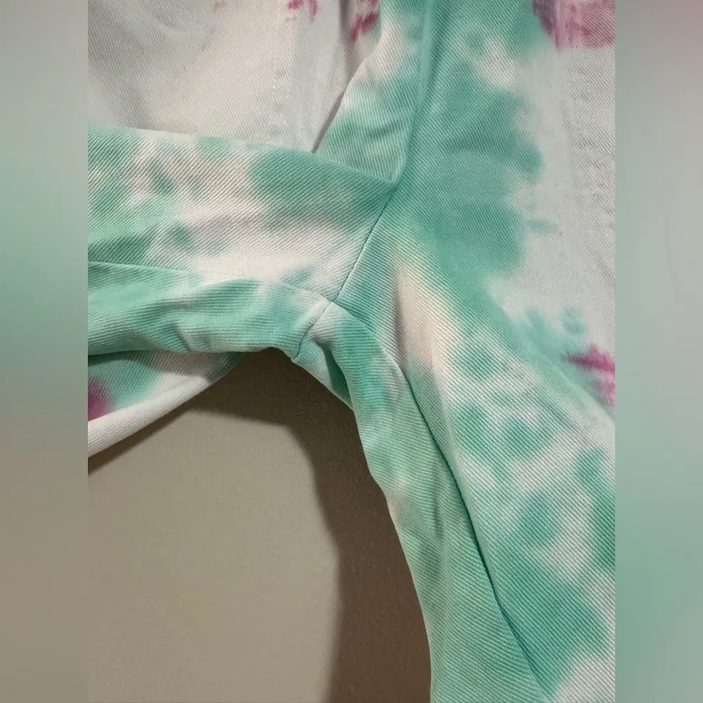 Handmade Pink and Green Tie Dye Elastic Waist shorts size 6 short - Image 5