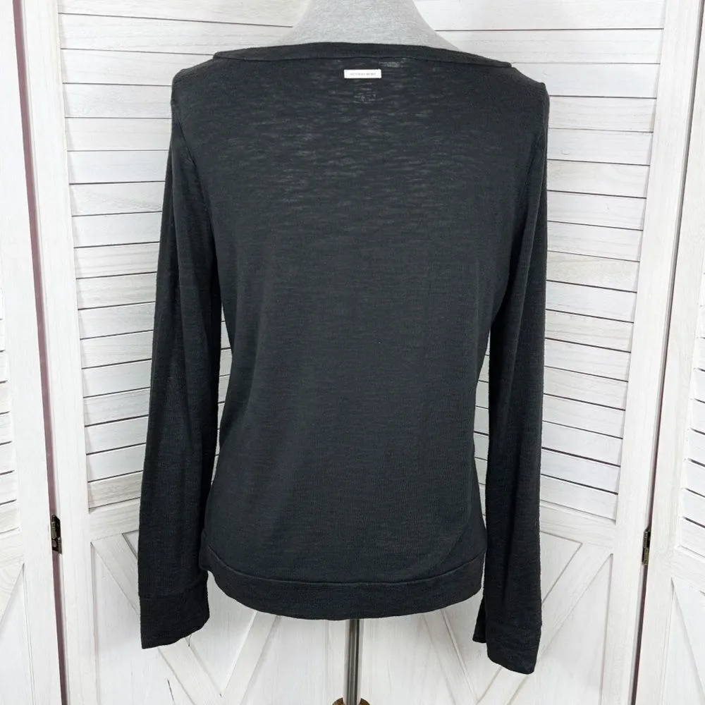 Victoria’s‎ Secret Slub Knit Long Sleeve Sleep Lounge T Shirt Black Small - Image 4