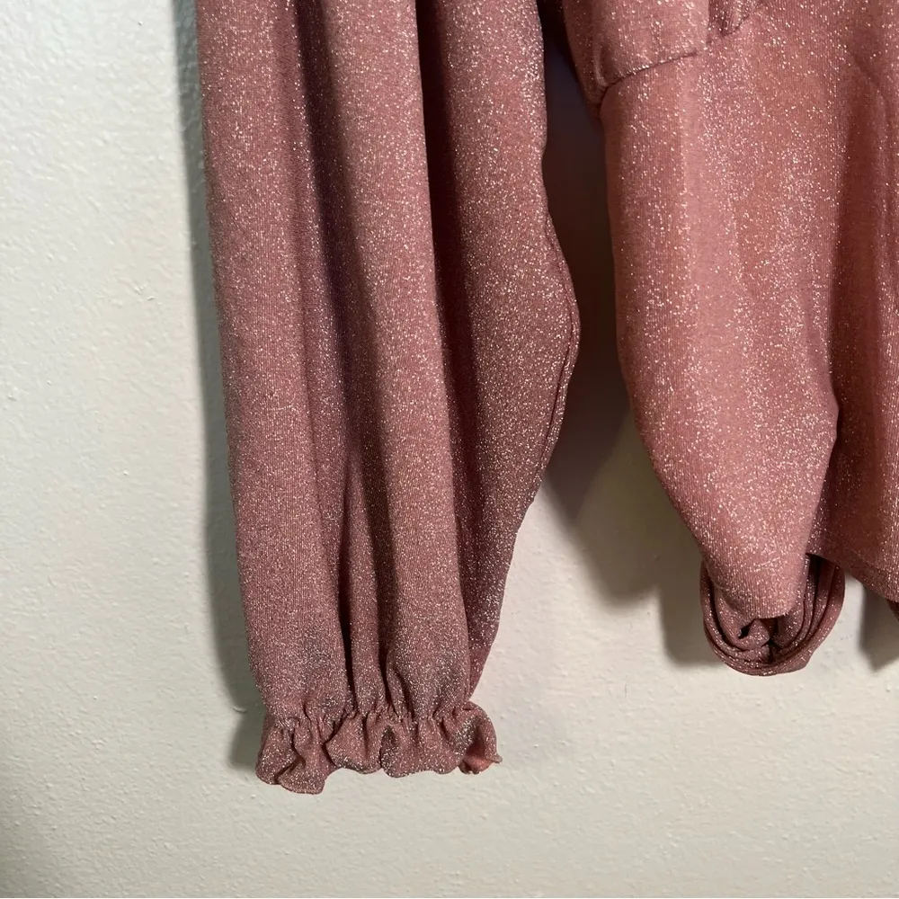 Ava James Off Shoulder Blouse Sparkly Light Pink Open Back S - Image 4