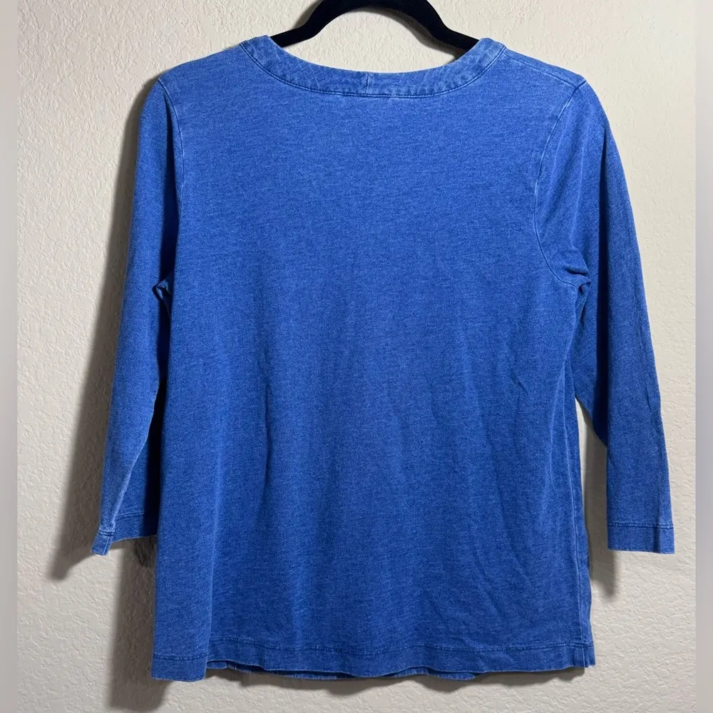 Women’s J Jill Pure Jill Indigo Top Size XS Blue 3/4 Sleeve Knit Pullover Pocket - Image 2