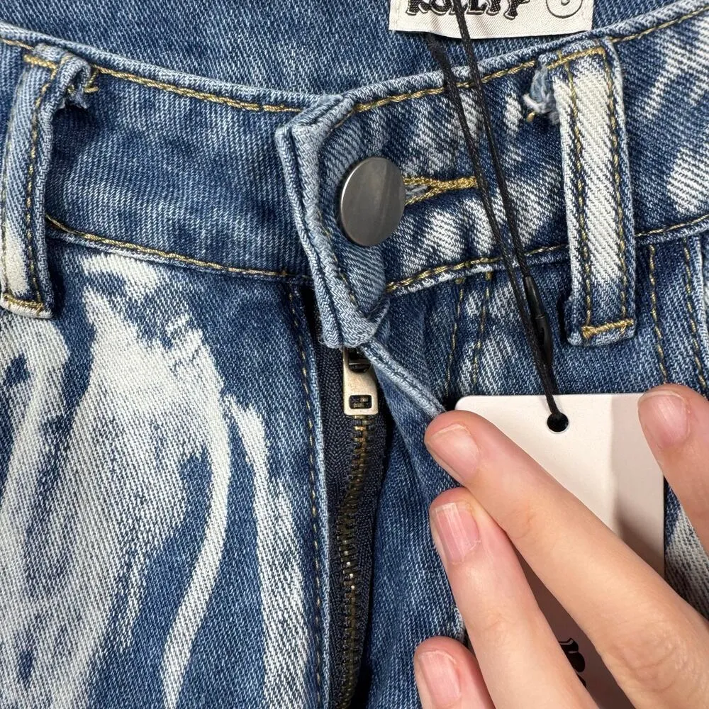 Kolly Jeans Women S Blue White Dye Bootcut Slit Festival NWT Concert Grunge Boho - Image 7