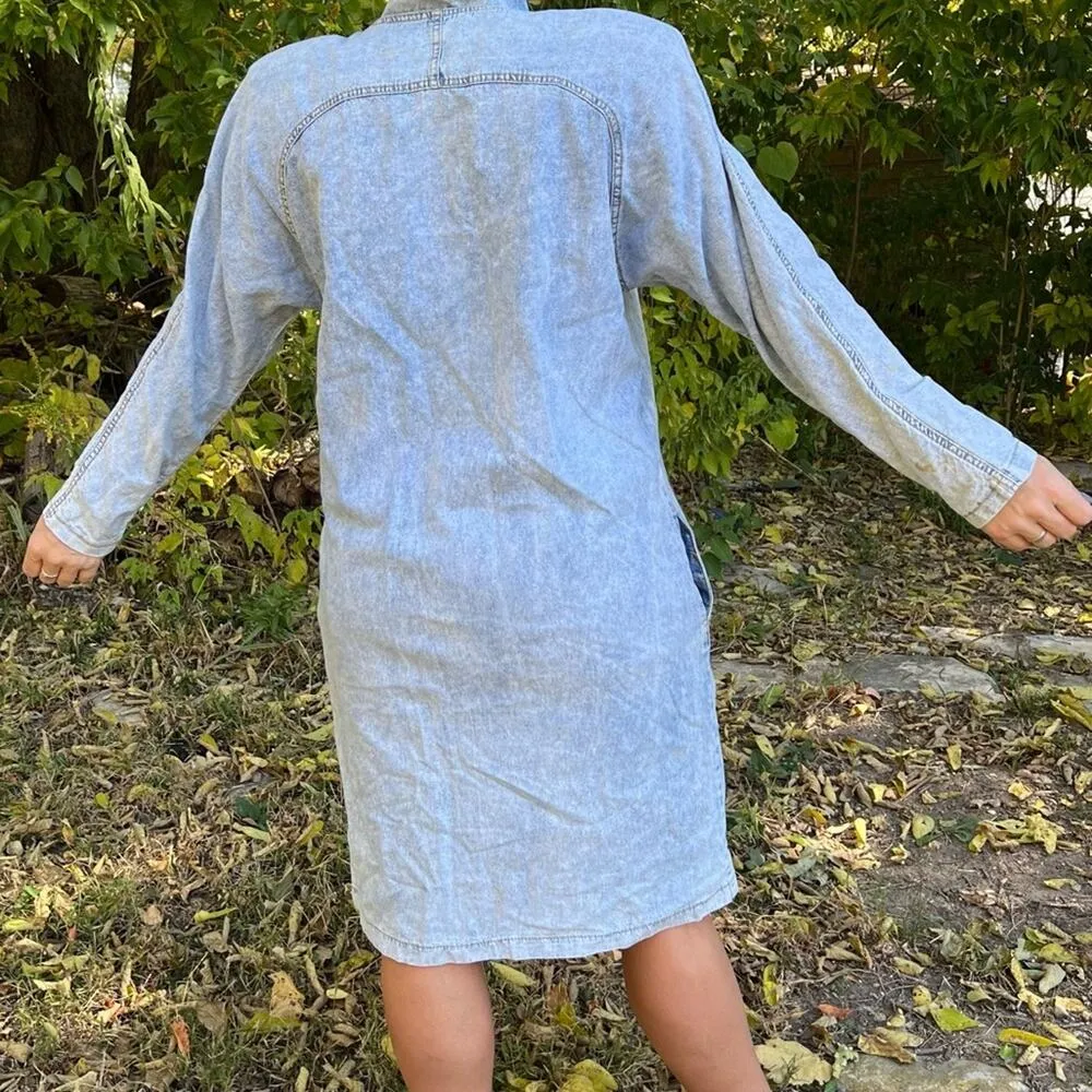Vintage 80s Monique acid wash denim dress with silver tone giant stud detail Blue Size 12 - Image 3