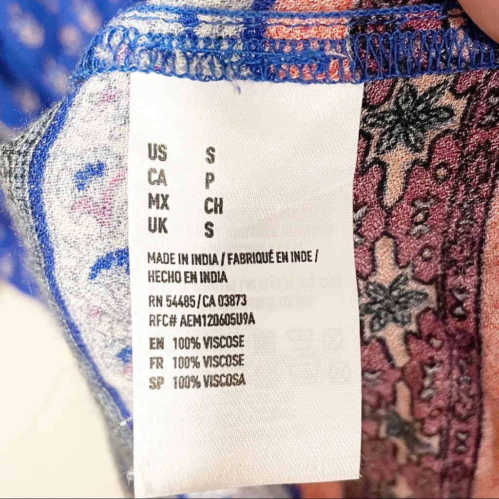 American Eagle Size‎ Small Blue Patchwork Boho Cinched Waist Belted Dress - Image 6