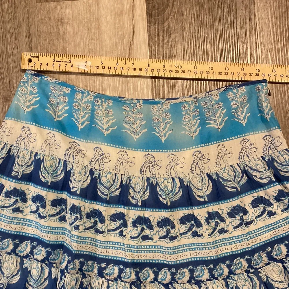 CHAPS women’s blue/white tiered boho skirt size 6 - Image 6