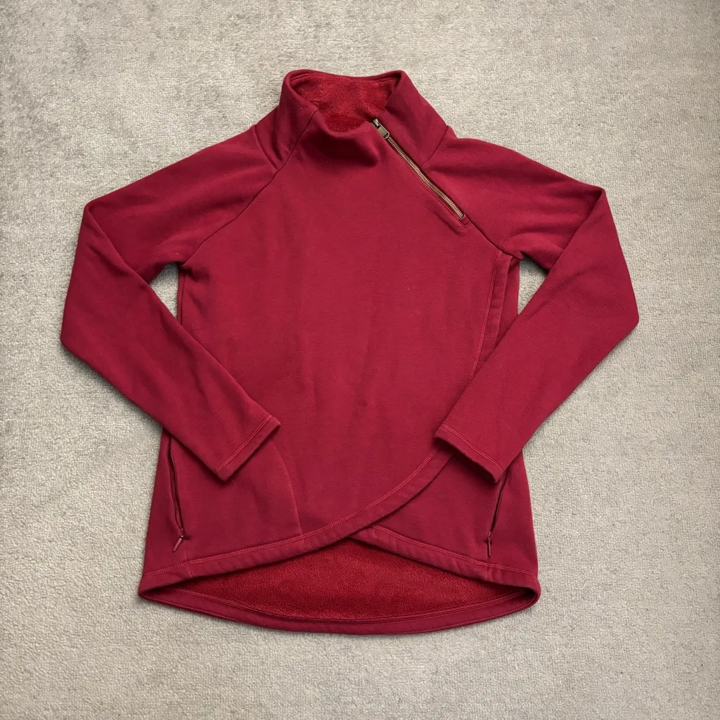 Athleta Cozy Karma Asymmetrical Pullover Sweatshirt Dark Red - Image 2