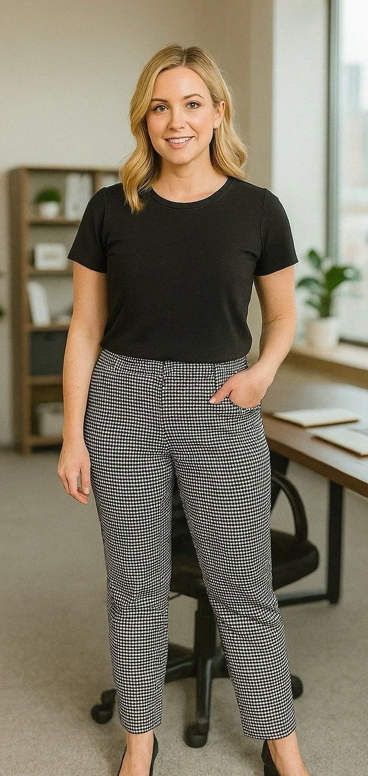 Express Women’s 2R Editor Black & White Twill Straight Ankle Dress Pants - - Image 2