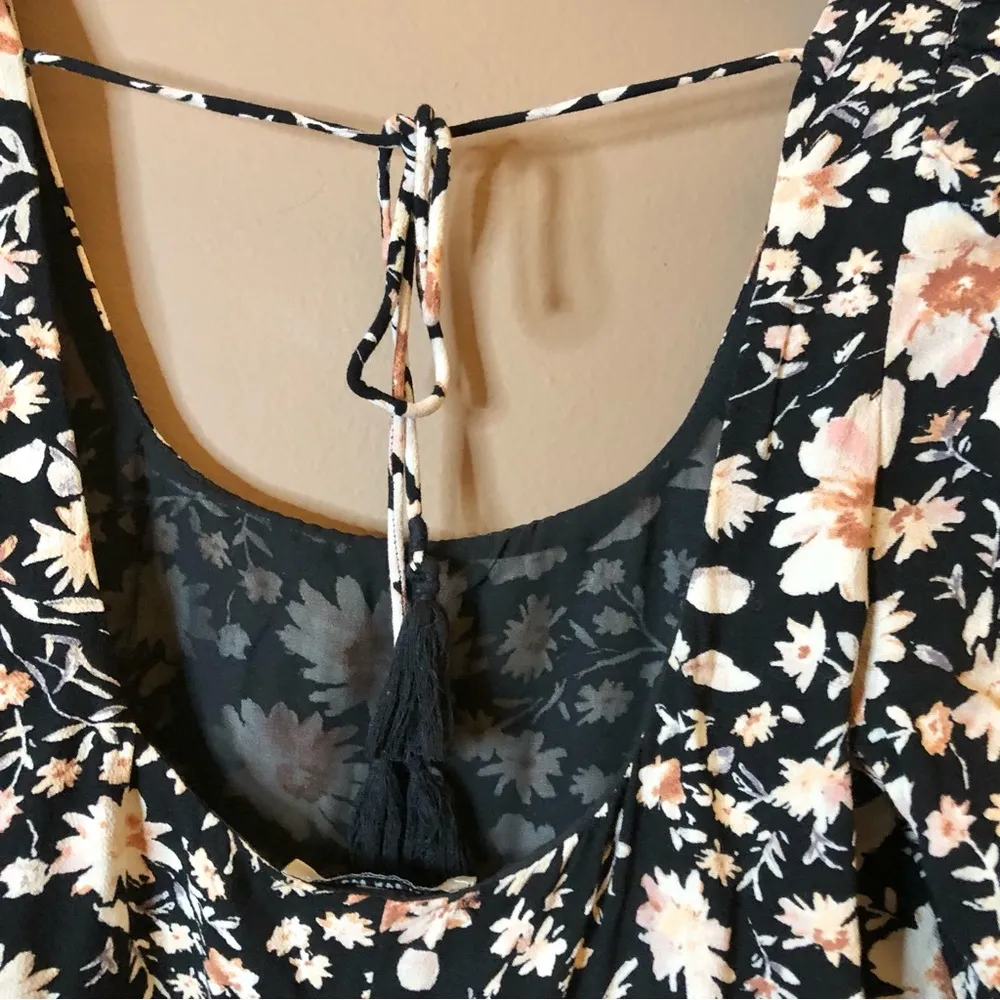 American Eagle floral printed puff 3/4‎ sleeve babydoll dress black xs - Image 5