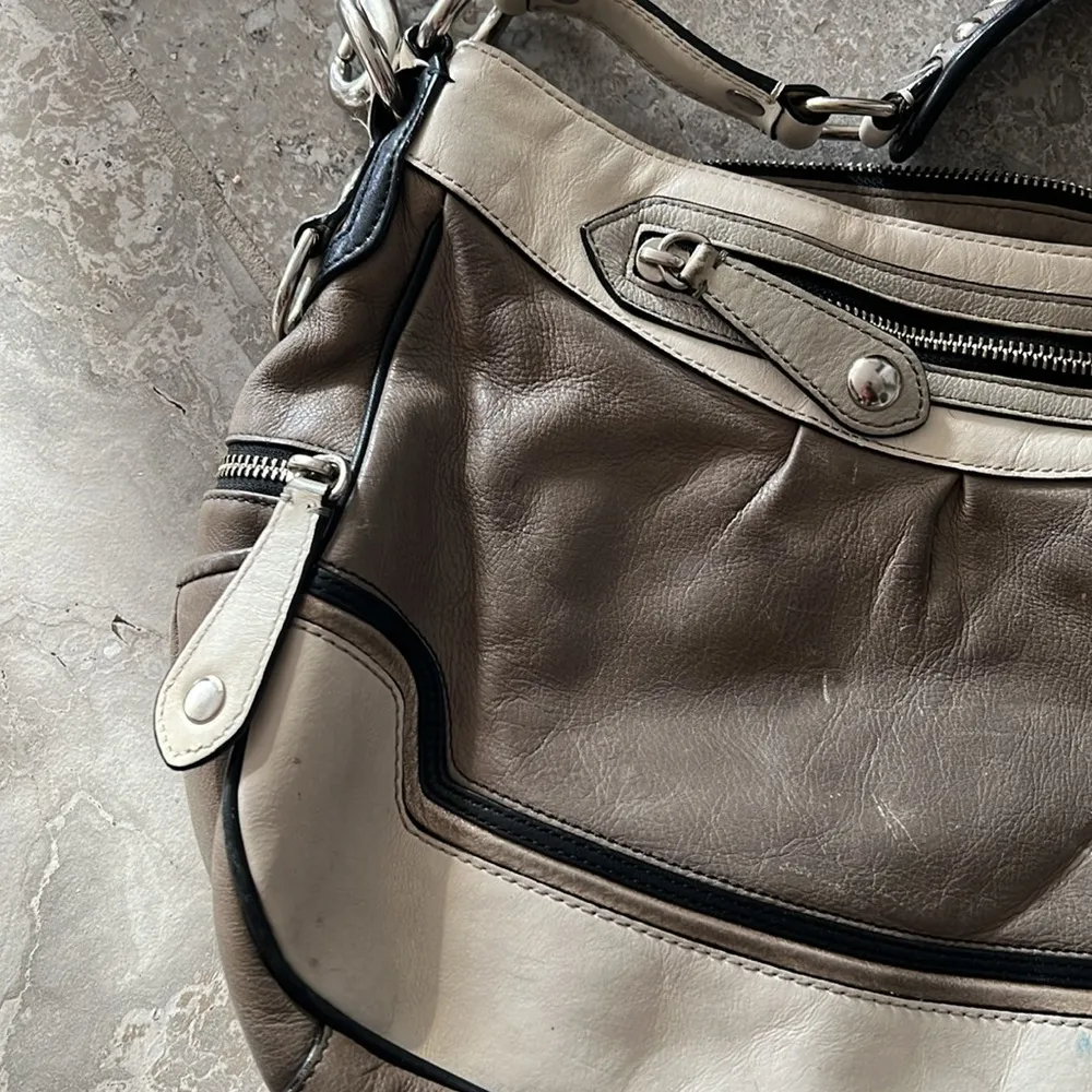 Limited Edition Madison Spectator Cream/Taupe Hobo in Grey/White Bag - Image 6