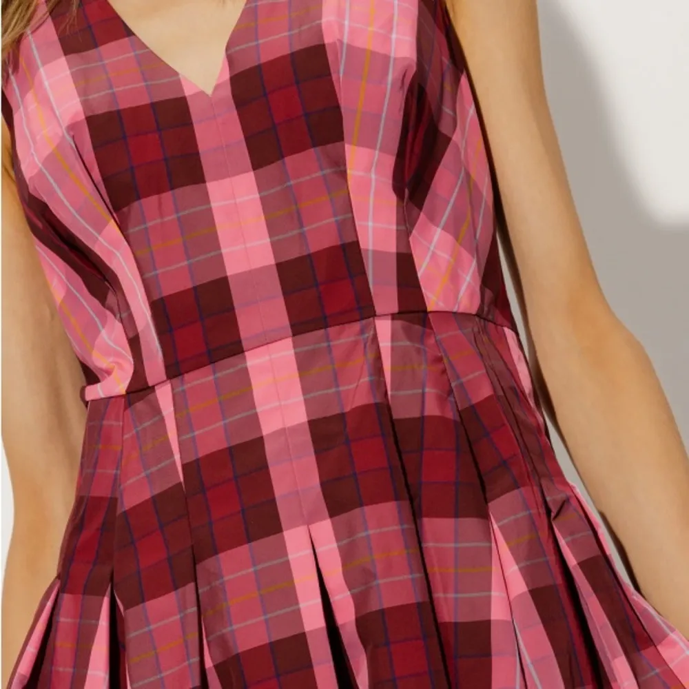 Kate Spade Greenhouse Plaid Taffeta Midi Dress Pink Sleeveless Size 4 - Image 5