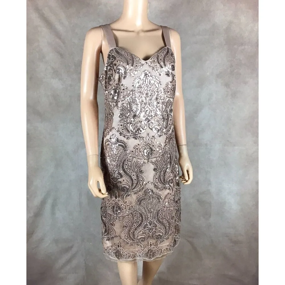 R&M RICHARD Beige Sequin Lace Embroidered Cocktail Dress NWT 12 Petite - Image 9