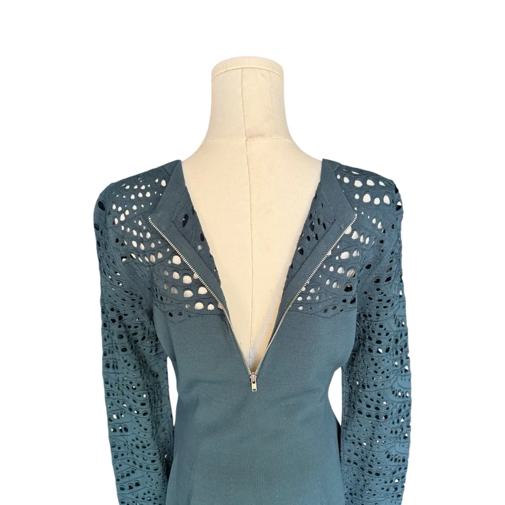 Milly - Lace Pointelle Long Sleeve Flare Dress Sz L - Image 8