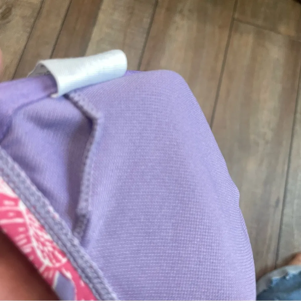 Time and Tru Womens Swim Bikini Top Purple Floral Sleeves Ruched Size XL - Image 7