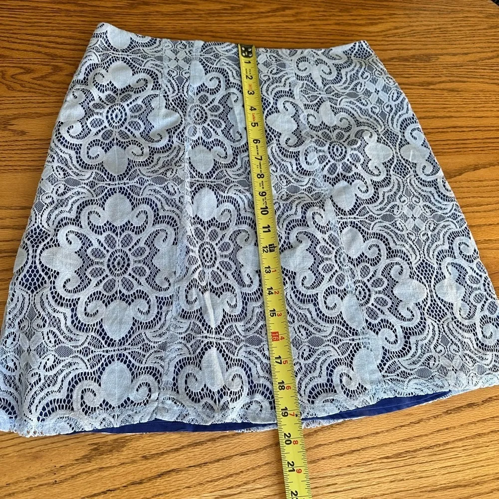 New York and Company A Line Lace Over Career Skirt Sz 6 Office Casual Lined Blue - Image 8
