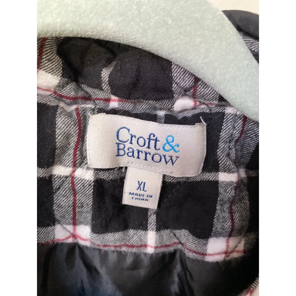 Croft & Barrow Vest Black Red White Plaid Quilted Zip XL Preppy Americana Winter - Image 6