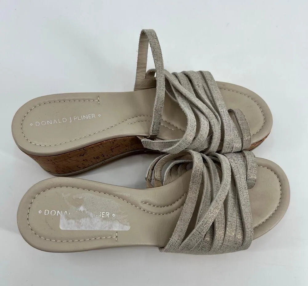 Donald J Pliner leather Sandals Slides Flip Flops Wedge Platform Beige Shoes 6.5 - Image 4