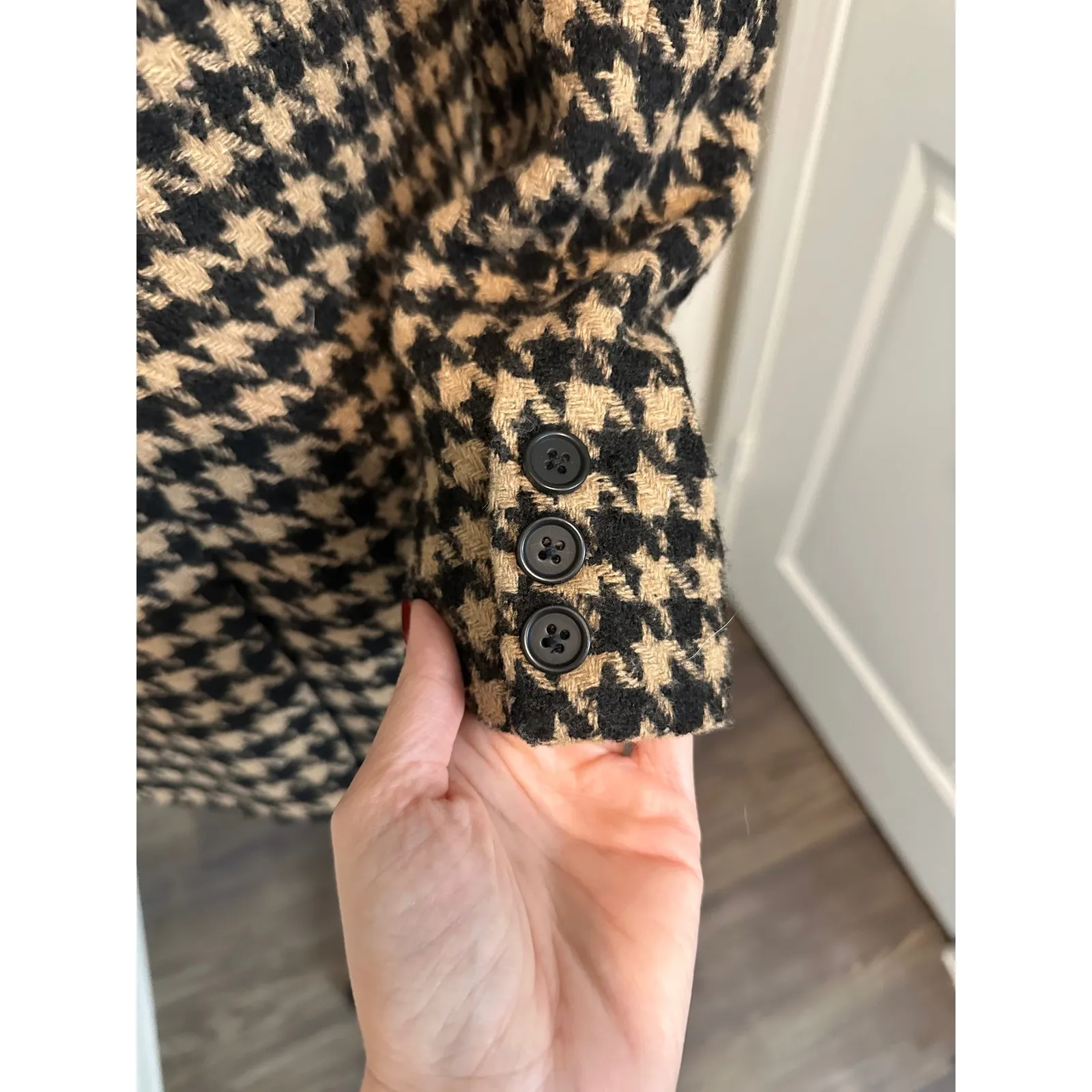 BLANKNYC Book Club Houndstooth Wool Blend Blazer XS Brown Black Double Breasted - Image 3