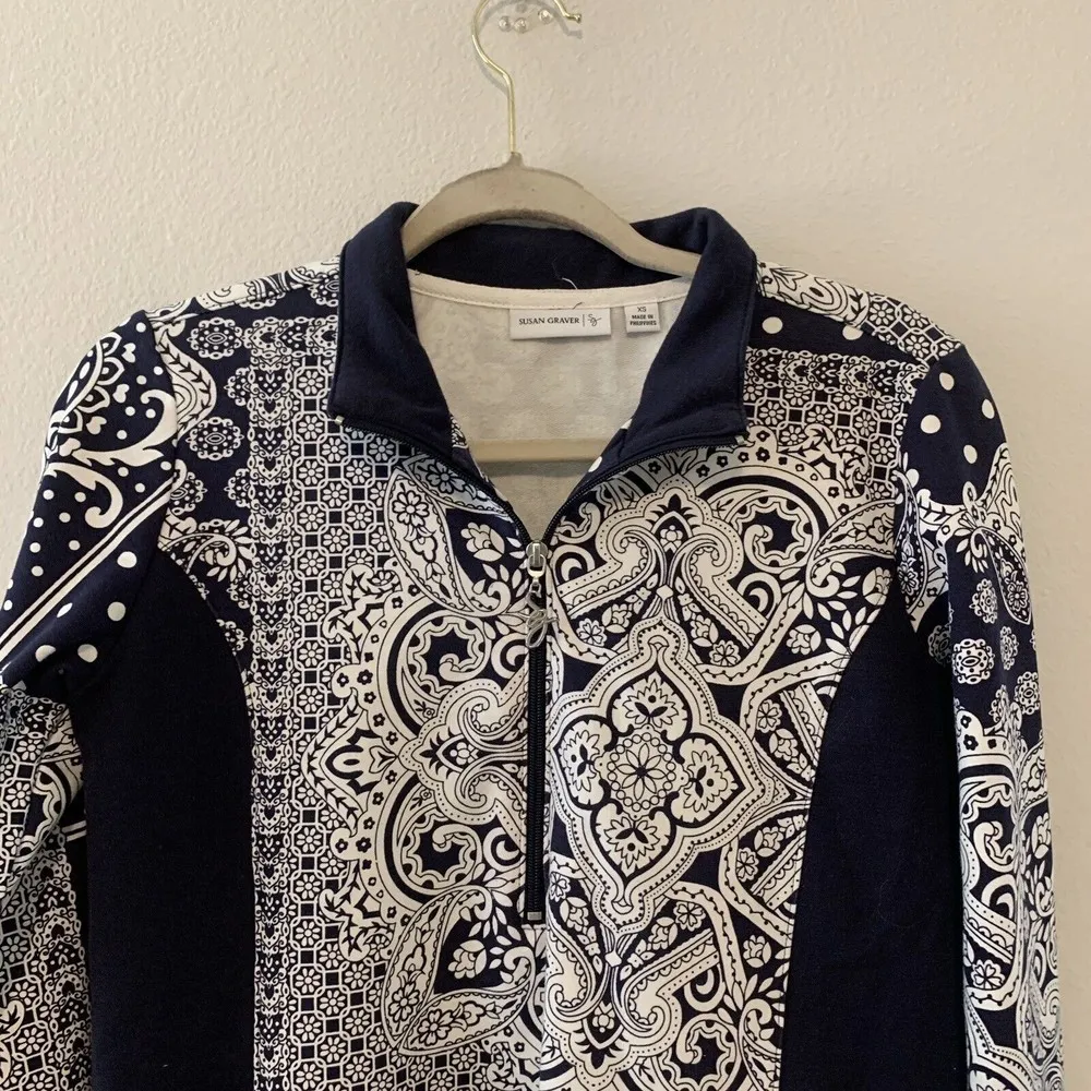 Susan Graver Womens Size XS Multicolor Paisley 1/4 Zip Pullover Sweatshirt - Image 2