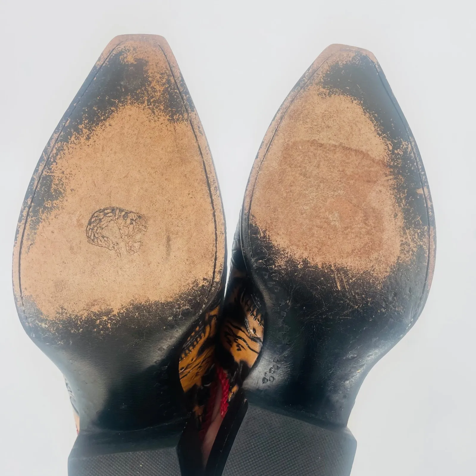 Liberty Leather Tooled Snip Toe Mules Skulls size 9.5 Brown Black Western Muerto - Image 12
