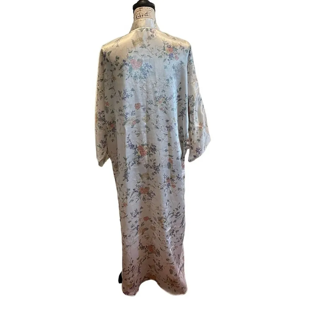 Barbizon Nightgown Floral Ivory Pink Size Large Vintage Kimono Mock Neck Rare - Image 4