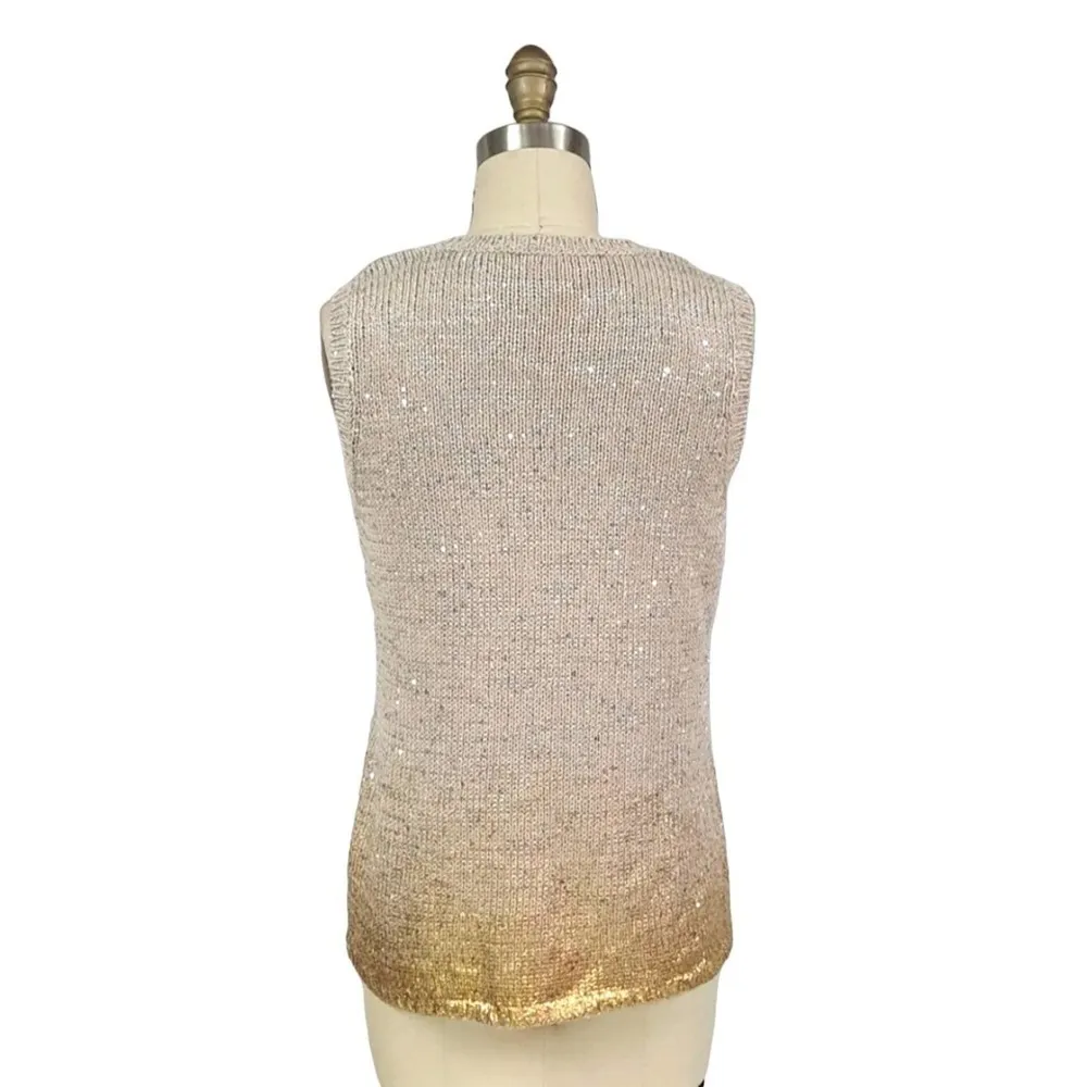 Chicos knit sweater & Tank set oatmeal beige dipped in gold with sparkle Sz L/XL - Image 5
