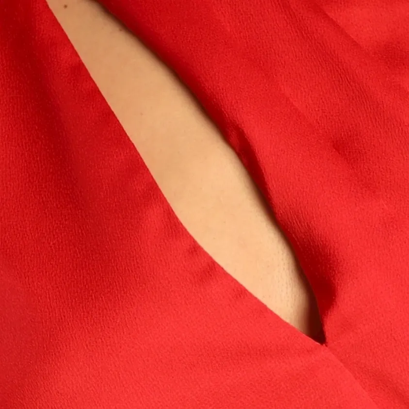Lulu's Red One Sleeve Satin cutout front bodysuit M - Image 6